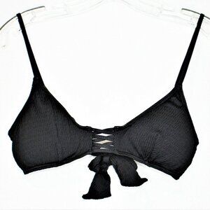 Women's Lace Up Bikini Top Black Crepe Tie Back Small